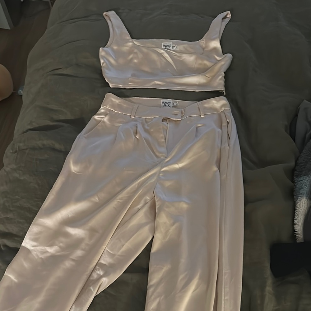 Princess Polly Blush Satin Trousers and Top Set